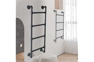 XXHOFTPJZ 4FT Window Well Egress Ladder, High Loft Attic Bed Step Ladders, Wall/Floor- Mounted Metal Bunk Bed Ladder, for Attic Loft/Dorm/RV Deck/High Bed/Outside, Loads 330lbs (Black, 4 Steps(48.0in))