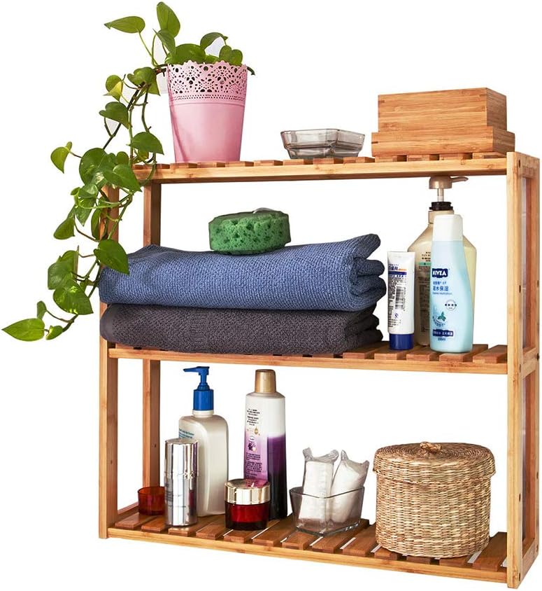 Trustiwood Bamboo Bathroom Shelf Adjustable 3-Tier Multifunctional Layer Rack Bathroom Kitchen Living Room Holder Wall Mounted Storage Organizer Standing Shelf