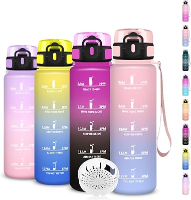 Garrafa de água, garrafa de 500ml para crianças, cantina infantil reutilizável com filtro, fácil de limpar, cantina com marcação de horas, para adultos, escritório, campismo, desporto, ginásio, corrida