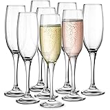 KooK Premium Clear Glass Champagne Flutes, Thin Stem, 7 ounce, Pack of 8