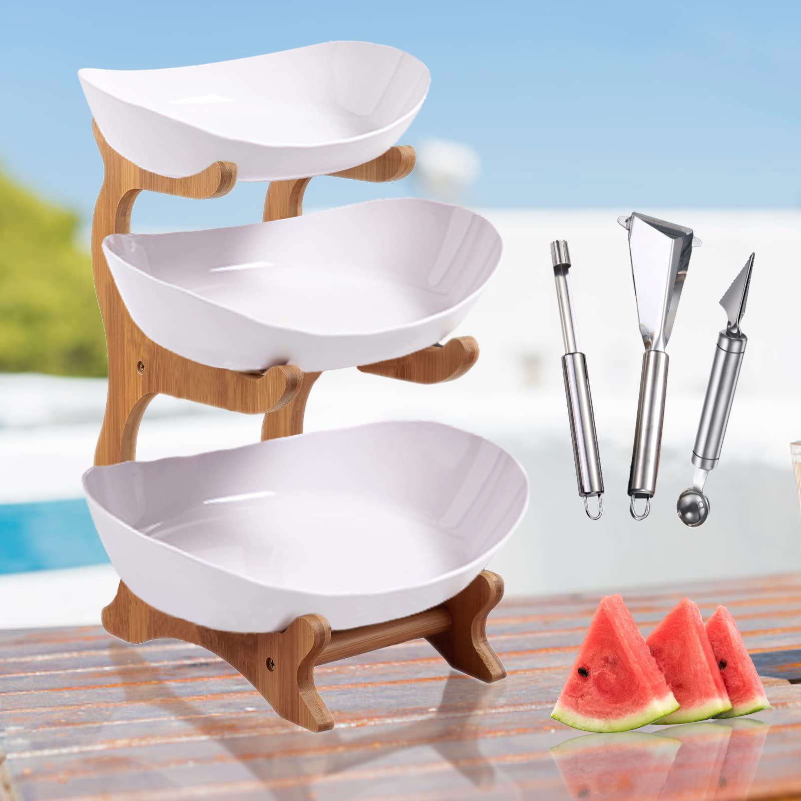 AmkWood Plastic Fruit Bowl, Kitchen Plastic Fruit Bowl, 3 Tier Fruit Basket for Kitchen Decoration, Vegetables, Fruits