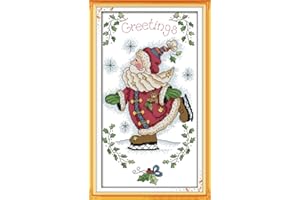 Cross Stitch Kits, Santa Claus Skating Christmas Awesocrafts Easy Patterns Cross Stitching Embroidery Kit Supplies Christmas Gifts, Stamped or Counted (Santa Claus, Stamped)