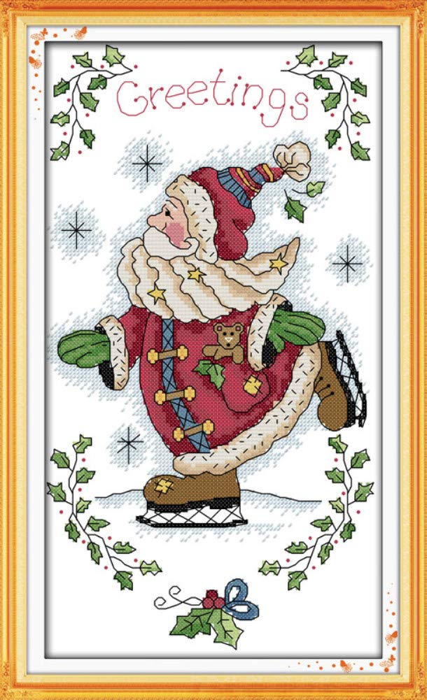 Cross Stitch Kits, Santa Claus Skating Christmas Awesocrafts Easy Patterns Cross Stitching Embroidery Kit Supplies Christmas Gifts, Counted (Santa Claus, Counted)