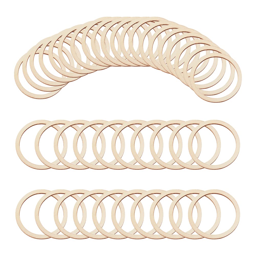 NBEADS 100 Pcs 60mm Unfinished Wood Pieces Rings Shape, Antique White Circle Ornaments Wood Linking Rings Blank Wooden Slices for Painting Pyrography Christmas Home Decor, 50cm inner diameter