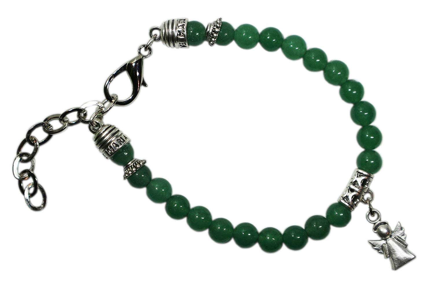 Eurofusioni Bracelet with beads in natural Jade stone and Silver Plated Little Guardian Angel Pendant - Pendant h 0,63 Inch