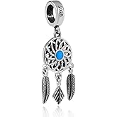 Blue Dreamcatcher Charm with Feather 925 Sterling Silver Christmas Gift Beads Charm fit for Pandora Charms Bracelets