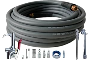 FURESN Air Hose 1/4 in x 30 ft, Hybrid Air Compressor Hose Kit with 1/4 in NPT Male Threads, 13 Piece Air Tool & Air Compressor Accessories Kit, Bend Restrictors, 300 PSI (Grey, 30FT-13 Pieces)