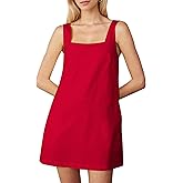 Ceputer Summer Linen Mini Dress for Women Sleeveless Square Neck Tank Shift Dresses Causal Backless Solid Short Sundress