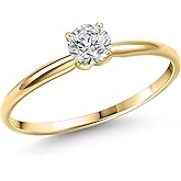 Gem Stone King 14K Yellow Gold Lab Grown Diamond Engagement Ring For Women | 0.50 Cttw | Round 5MM | Gemstone April Birthstone | DEF Color | VVS-VS Clarity