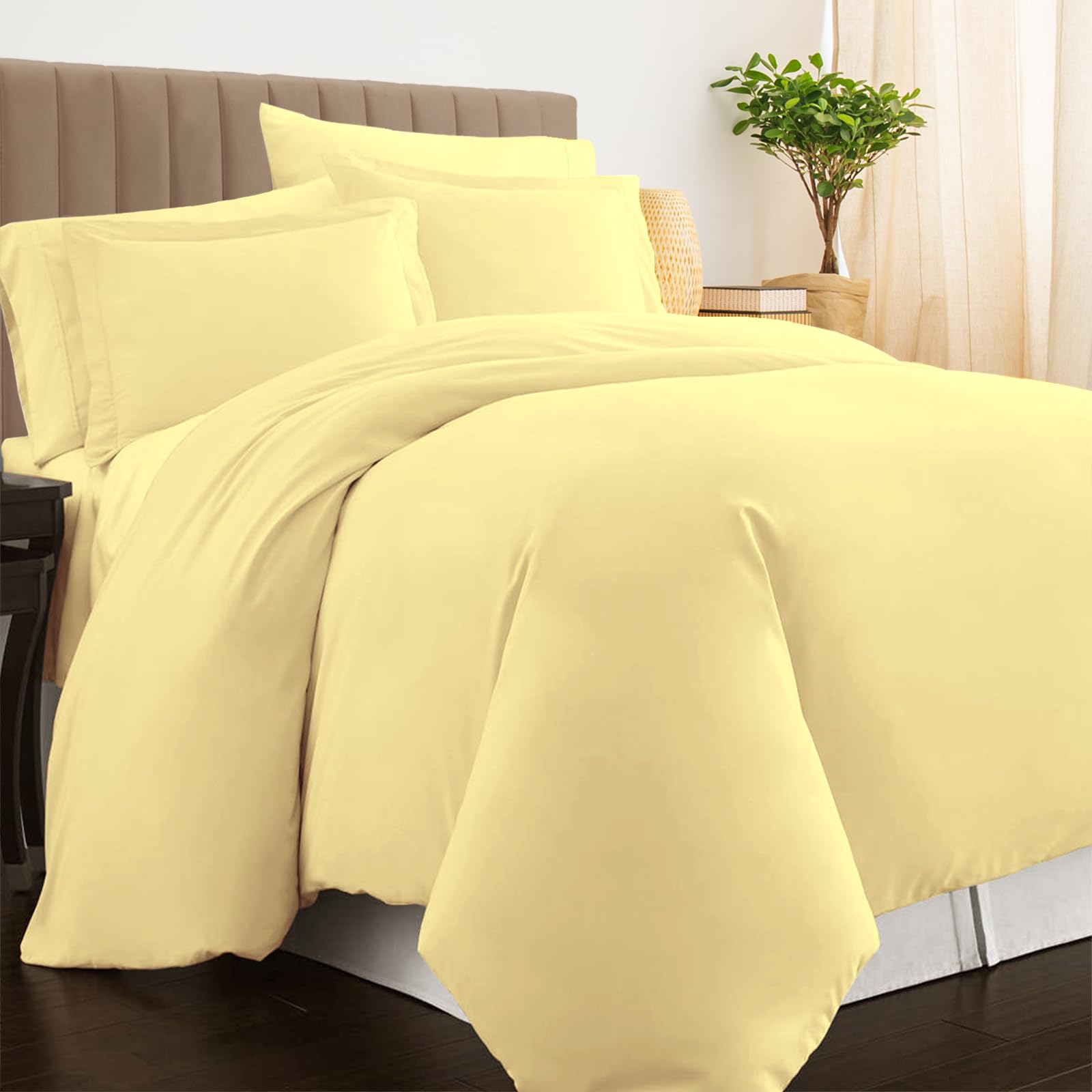 Pizuna Luxurios Cotton Double Duvet Cover Set Mellow Yellow, 800 Thread Count 100% Long Staple Cotton Double Size Duvet Cover 200x200cm,Soft Sateen Quilt Cover with Button Closure(Double Duvet Cover)