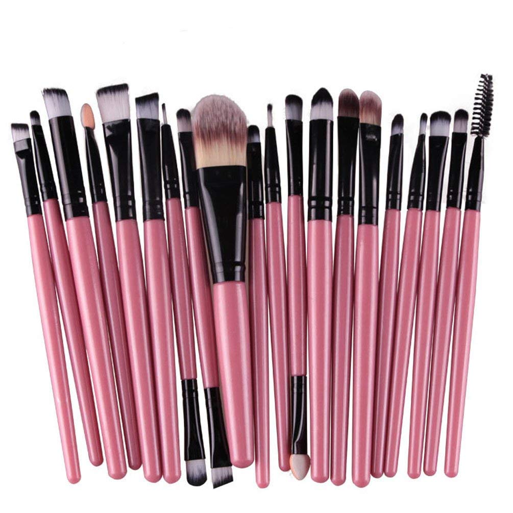 KOLIGHT 20pcs Pro Makeup Set Powder Foundation Eyeshadow Eyeliner Lip Cosmetic Brushes (Black+Pink)