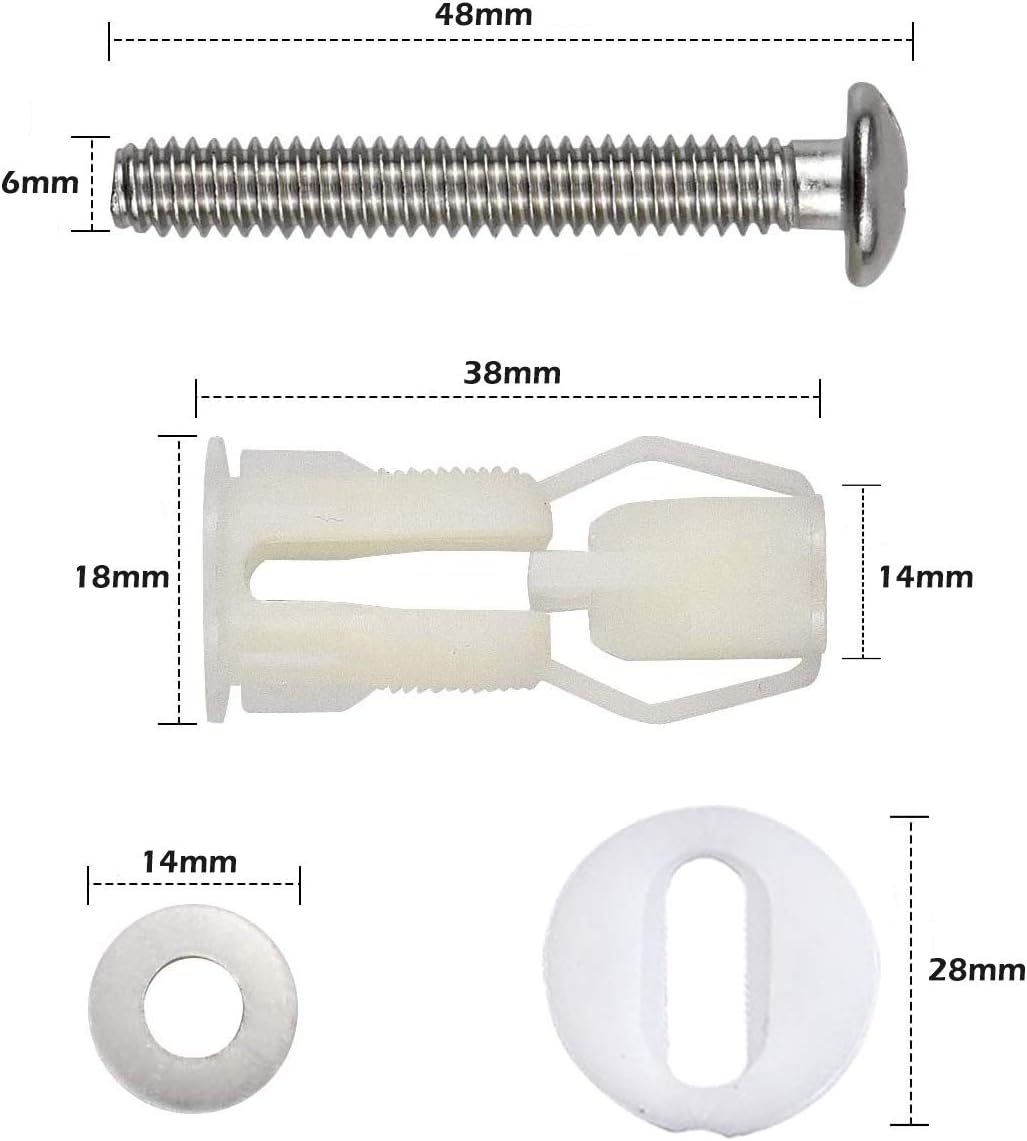 Toilet Seat Screws,2 Pack Toilet Seat Hinges Blind Hole Fixings Universal Expanding Rubber Top Nuts Screws for Toilet Lid Cover White - Image 4