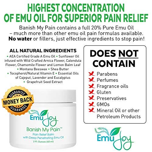 Banish My Pain Emu Oil Pain Relief Cream for Sore Muscles Joint Pain Arthritis Fibromyalgia Shingles Bursitis - No Medicinal Odor - Thumbnail 3