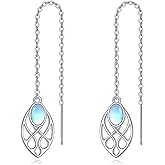 AOBOCO Celtic Threader Earrings for Women 925 Sterling Silver Long Chain Moonstone Earring Bithday Mothers Day Jewelry Gifts for Mom Wife Friends