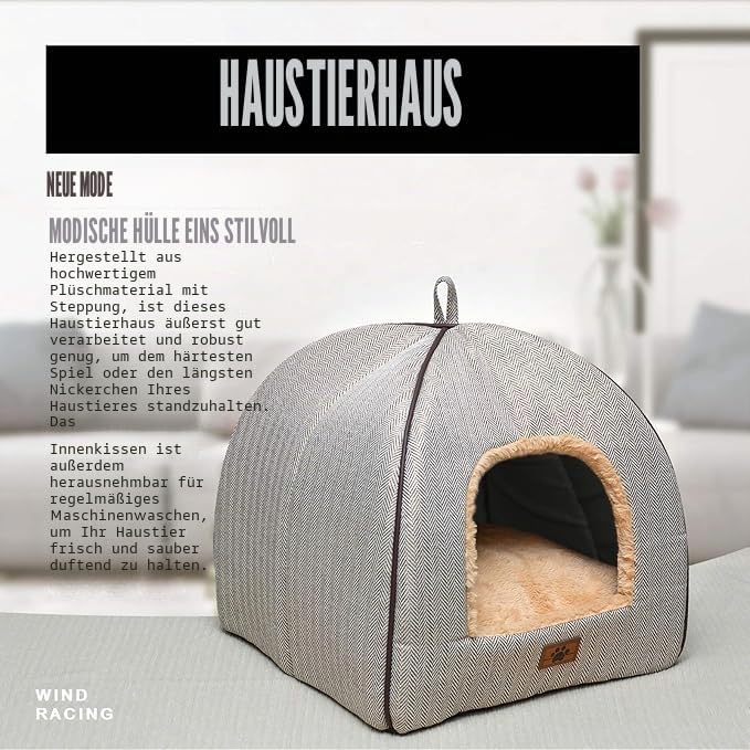 Katzenbett für Indoor-Katzen - Katzenhöhlenbetten Katzenhaus Katzenzelt mit abnehmbarem waschbarem Polsterkissen, weichen Kätzchenbetten, Katzenbetten & Möbel, für kleine und mittlere Haustierbetten