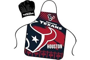 Mojo Licensing Houston Texans Apron Chef Hat Set Full Color Universal Size Tie Back Grilling Tailgate BBQ Cooking Host