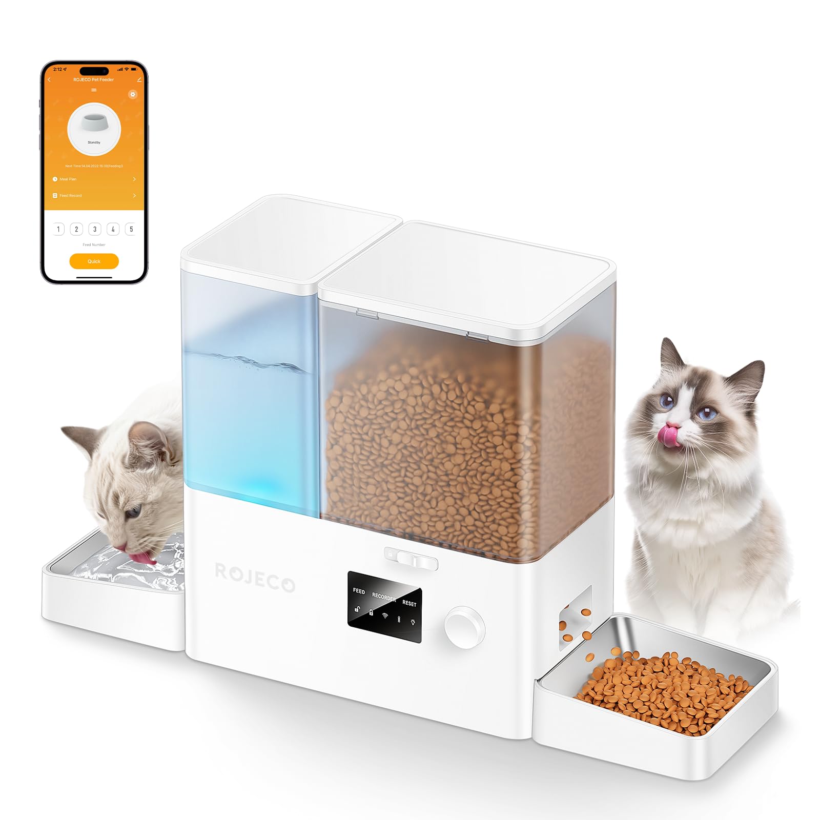 Photo 1 of Rojeco 36Cups/8.5L WiFi Automatic Cat Feeder and Gravity Water Dispenser,Stainless Steel Bowls 2-in-1 Large Capacity 5L Food Dispenser with APP and 3.5L Water Fountain for Pets,Dogs,Puppies,Kittens