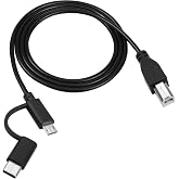 RIIEYOCA USB B Printer Cable 3.3 ft, 2-in-1 Designed, Micro USB to USB B, USB C to USB B Printer Cable for Computer, Scanner, Electric Keybords,Digital Piano, MIDI Controller, and etc.
