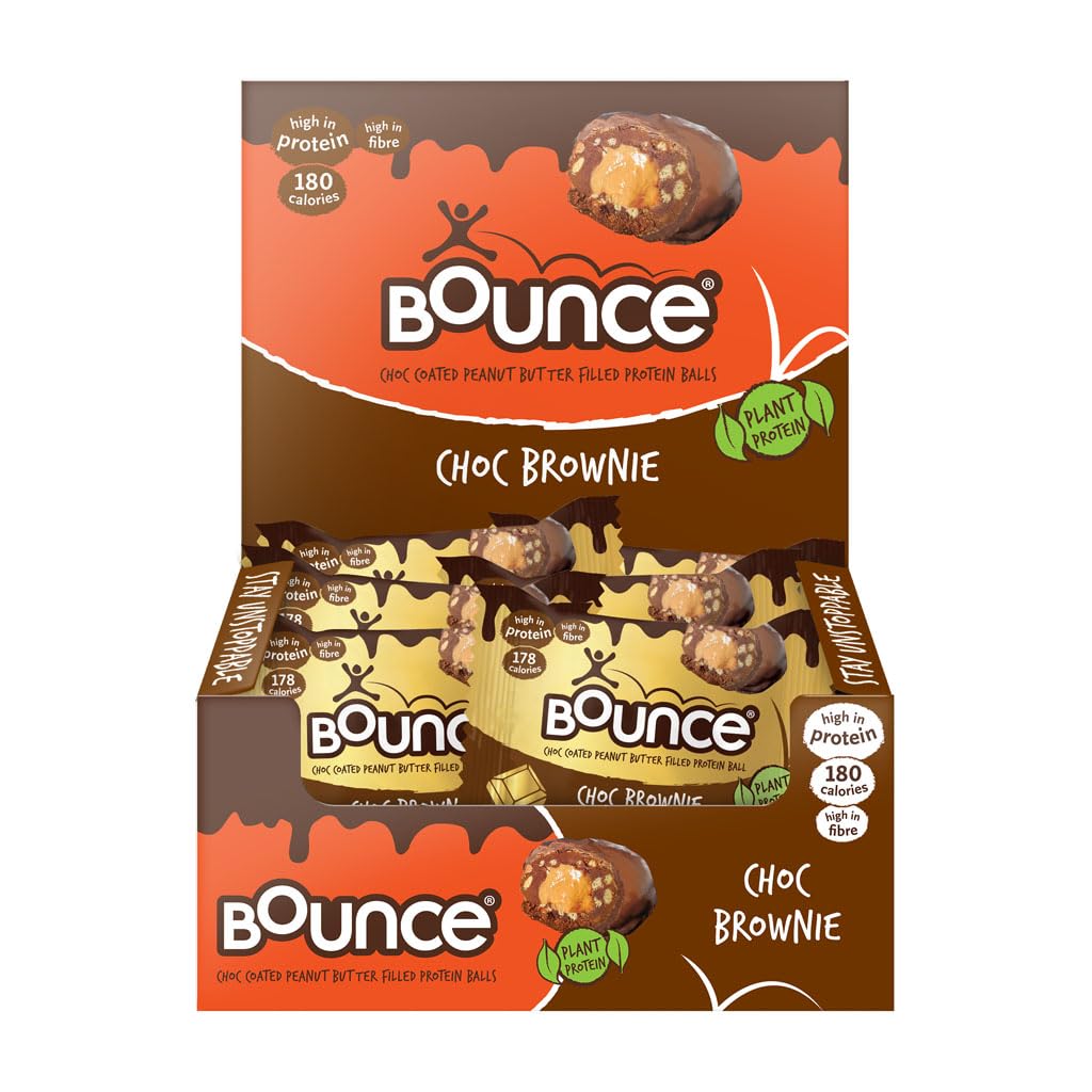 Bounce Chocolate Brownie Plant Protein Balls, Coated in Smooth Dark Chocolate, 12 x 40g Individual Vegan Protein Balls