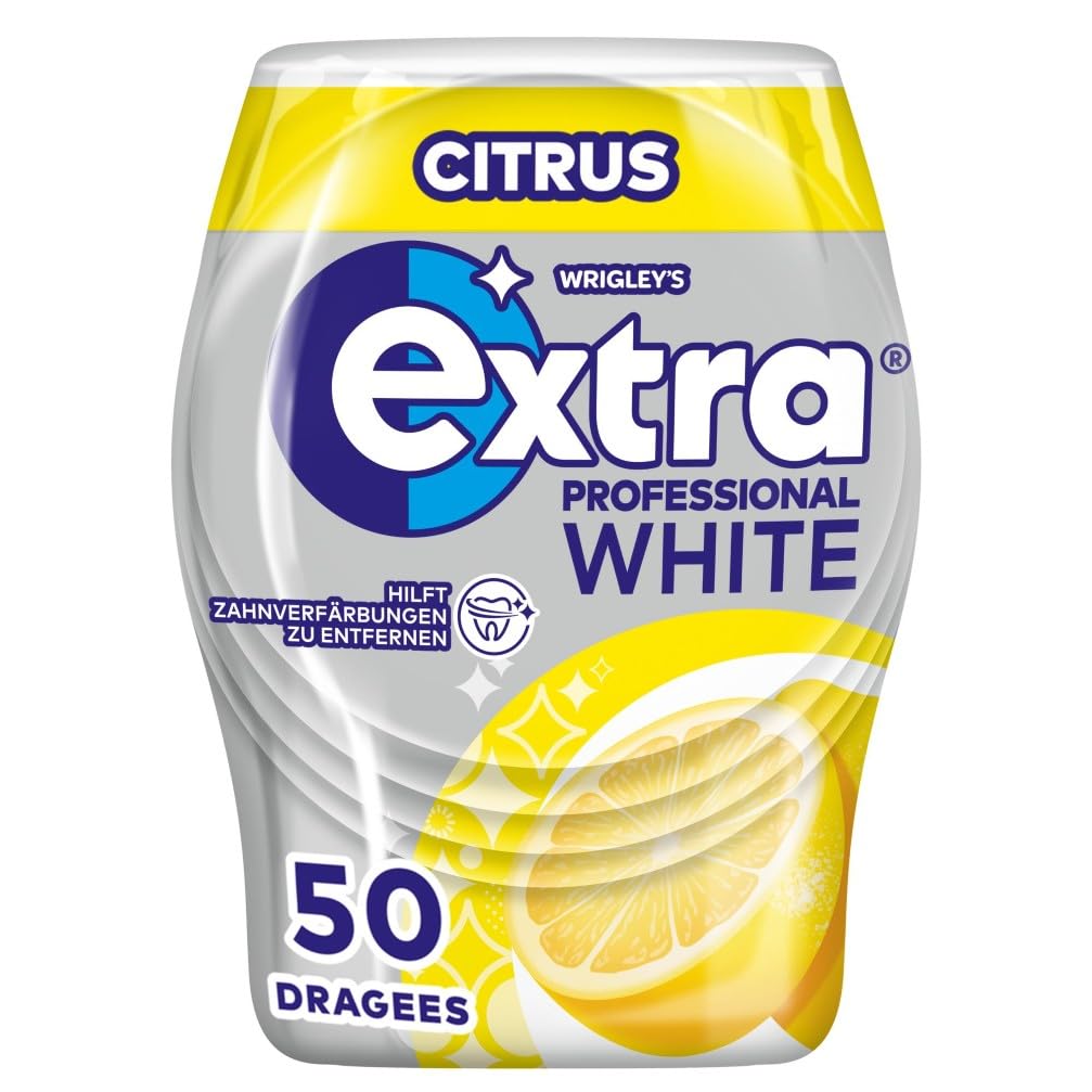 Extra Professional Kaugummi Zuckerfrei, White Citrus, 50 Dragees, Großpackung Chewing Gum, Xylitol Kaugummi ohne Zucke mit Zitronengeschmack Minz Frische (50 Dragees)