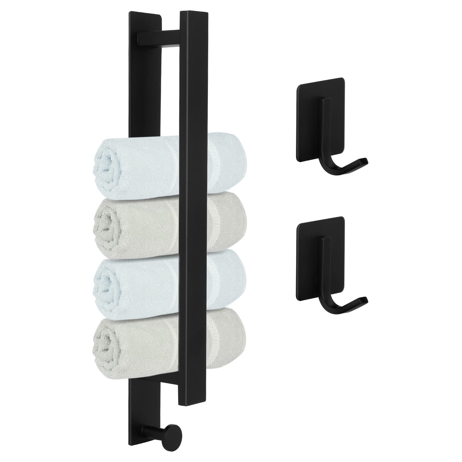 ECOSEAO Towel Rail No Drilling Required Towel Holder Black Towel Holder Bathroom Guest Towel Holder Wall Matt Stainless Steel Bath Towel Holder