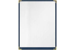 ACI SUPER POWER Goodsmart Restaurant Menu Covers – 25 Pack Blue 2-View, Top-Loading Menu Holders, Vinyl & Plastic Café Menu Covers, Clear Menu Sleeves, Fits 8.5" x 11", Leather-Style Design, Gold Corners