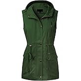 MixMatchy Women's Drawstring Lightweight Loose Fit Sleeveless Safari Vest Utility Jacket