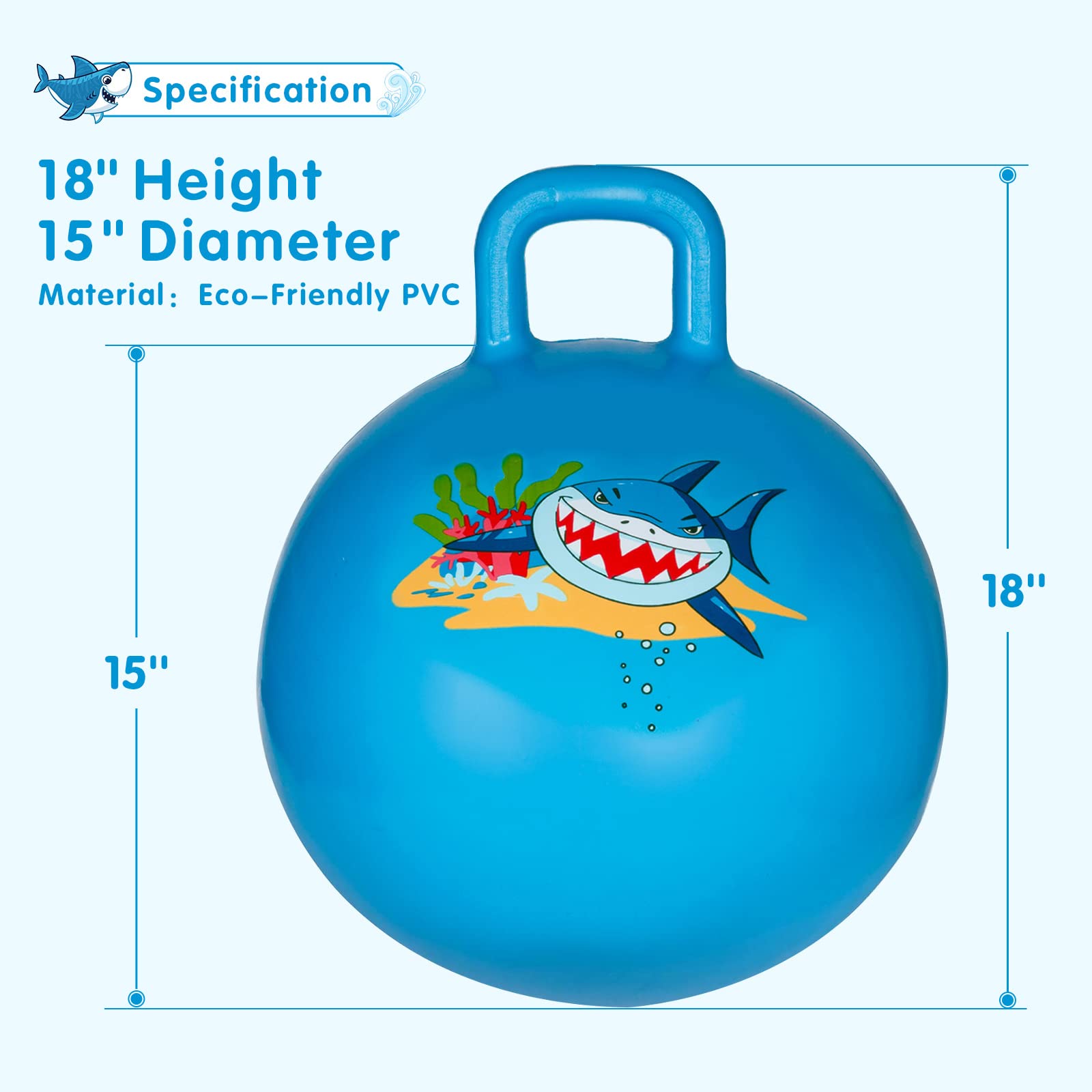 INPANY Hopper Ball, 18 Inches Bouncy Ball with Handles, Bouncing Bounce Balls Hopper, Inflatable Jumping Hopping Toys for Kids Ages 3-6, Hoppity Hop Girls Boys Gifts, Pump Included