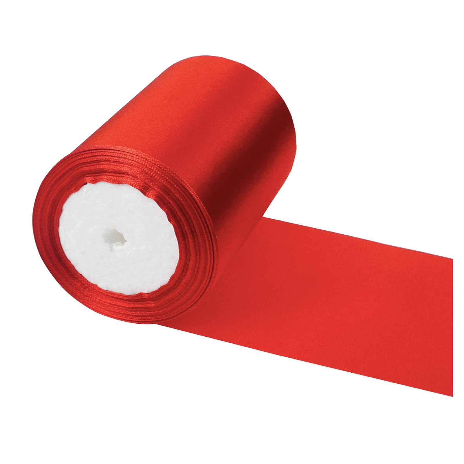 POPOYU Wide Thick Red Ribbon 10CM for Gift Wrapping, 23M 4Inch Big Satin Xmas Large Bow Car Christmas Crafting, Bouquets, Wedding Car, Presents, Cake Decorations