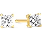 KEZEF Sterling Silver Stud Earrings for Women & Men - 4-Prong Setting Cubic Zirconia Earrings Studs - Premium CZ S925 Hypoallergenic - Available in 14K White and Yellow Gold, Rose Gold - 3mm to 9mm