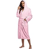 season dressing Women’s Plush Fleece Robe Cozy Warm Soft Bathrobe Long Hooded House Coat Winter Shower Spa Robe with Pockets