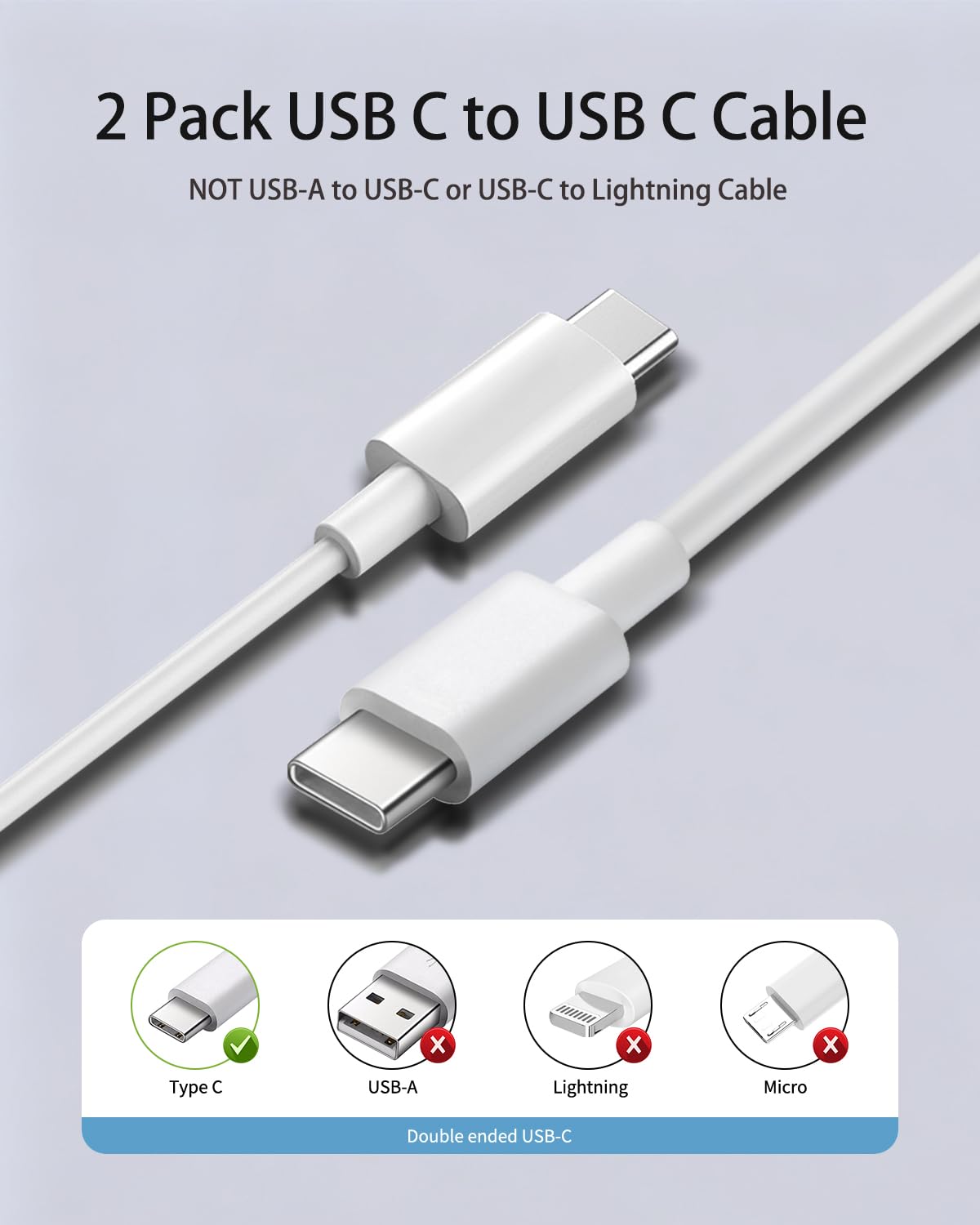 USB C auf USB C Kabel 1M 2Pack, 60W/3A Schnellladekabel USB C Kabel Cable 4