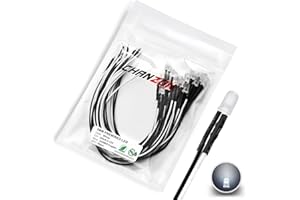 Chanzon 20 pcs Pre-Wired 5mm White LED Diode Lights (Round Diffused Frosted Lens DC 12V) with 560 ohms 1/4W Resistor and 24awg Wire Indicator Light Emitting Diodes Lighting 5mmled