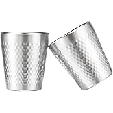 TIICOO Stainless Steel Cups 2 Packs 10oz/300ml Stackable Double Wall Insulated Metal Shatterproof Cups Titanium-Plated Diamond Textured Surface Heat Resistant Dishwasher Safe (Silver)