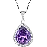 FJ Teardrop Pendant Necklace 925 Sterling Silver Birthstone Jewelry Gifts for Women