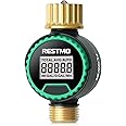RESTMO Water Flow Meter with 360° Rotatable Control Panel, Brass Inlet & Outlet, Measure Gallon/Liter Consumption and Flow Rate for Garden Hose Nozzle Watering, RV Water Tank Filling, Lawn Sprinkler