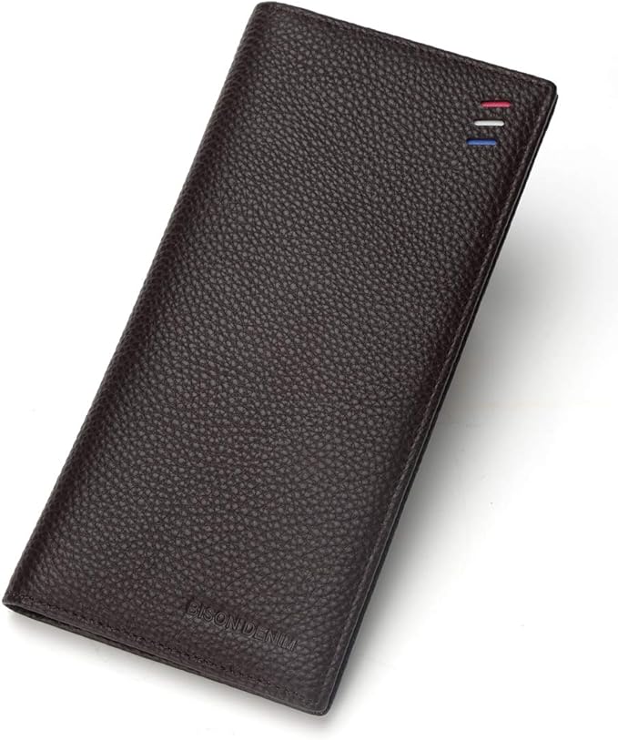 BISON DENIM Mens Credit Card Wallet Genuine Leather Bifold Wallet Slim