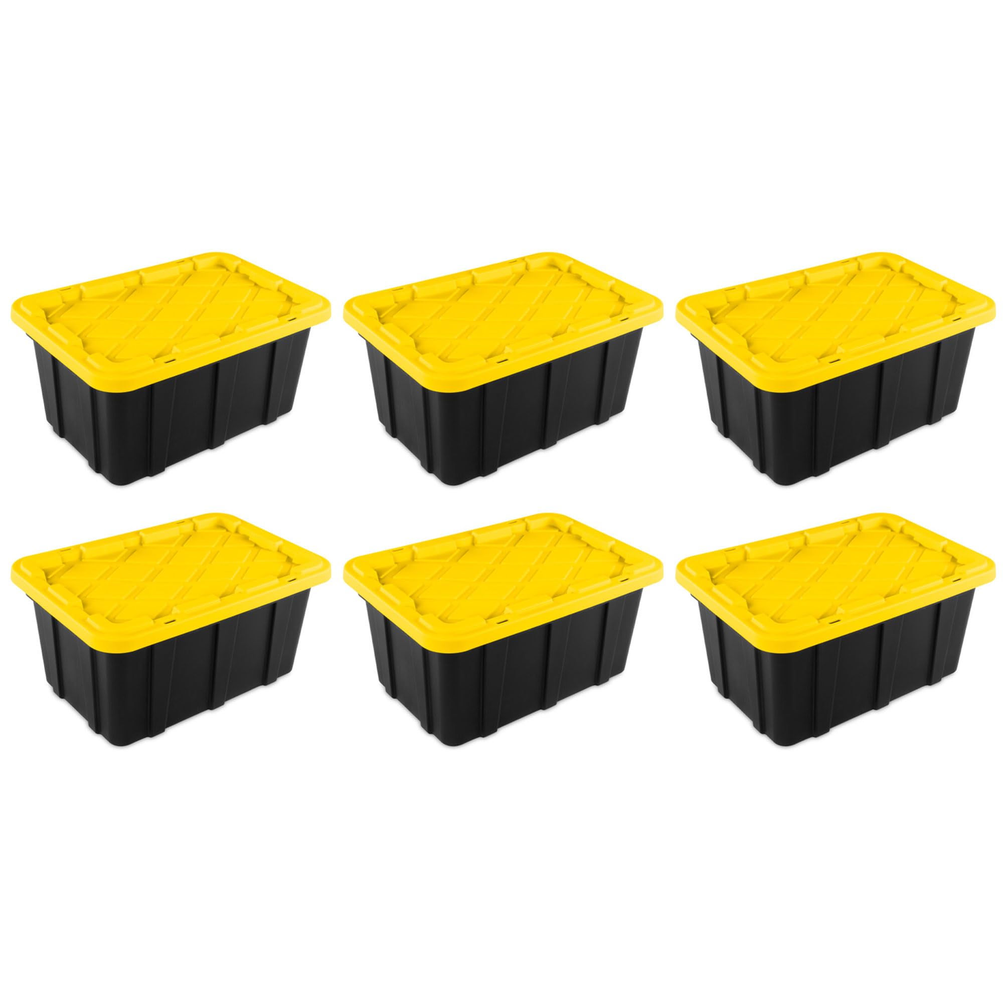 Photo 1 of ***1 BIN 2 LIDS*** Sterilite 17 Gal Industrial Tote, Stackable Storage Bin with Snap-Fit Lid for Garage, Basement & Attic Storage, Black Base and Yellow Lily Lid, 2 pack