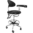 aienvh Dental Stool Dentist Chair with 360 Degree Rotation Armrest Height Adjustable Doctor Chair Black PU Leather Assistant Stool Chair