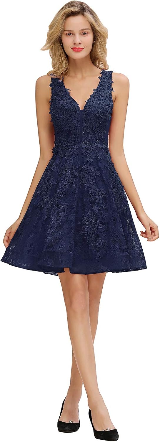MisShow Damen Elegant Ballkleid kurz Abendkleider Ärmellos Perlstickerei  Jugendweihe Kleider Abschlusskleid Knielang Gr.8-8
