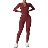 YEOREO Women Long Sleeve Workout Jumpsuit Zip Up Romper Bottom Pants Bodysuit Bodycon Sexy One Piece