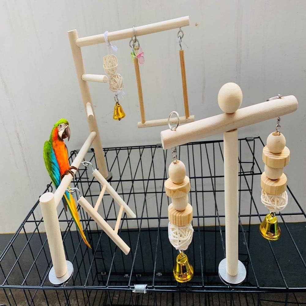 PINVNBY Bird Playground Parrot Play Gym Parakeet Cage Play Stand Wooden Perches Playpen Ladders Conure Chewing Climbing Swing Toy Birdcage Accessories for Small Cockatoo Cockatiel Lovebirds Budgie : Pet Supplies