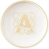 LIFVER 5.25" Ceramic Jewelry Tray, Gold Rim Trinket Dish Jewelry Catchall for Rings, Earrings, Bracelets, Mini Jewelry Bowl for Dresser, Nightstand, Home, Thanksgiving Day Gift for Women (A)