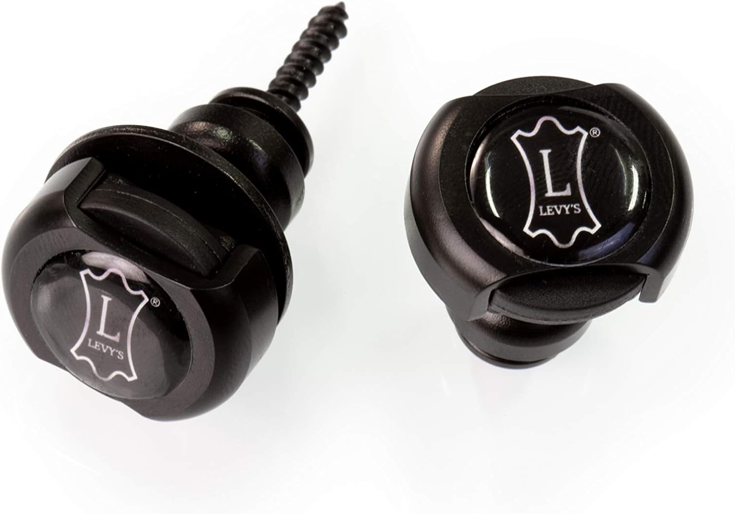 Levy's Leathers Guitar Strap Lock Set including Unique Side Pinch Release; Black Finish (LEVYSLKSTPBTNMB)