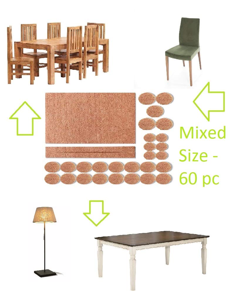 GLOW Premium Furniture Felt Pads – 60pc Mixed Size Floor Protector Pads with Self Adhesive Wooden & Laminate Scratch Protection – Ideal for Chair Sofa Table Stool Ornaments & Glass or Wood Table Top