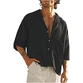 VIPWOLF Men's Half Sleeve Casual Tops Button Down Collared Summer Beach Vacation Holiday Shirt