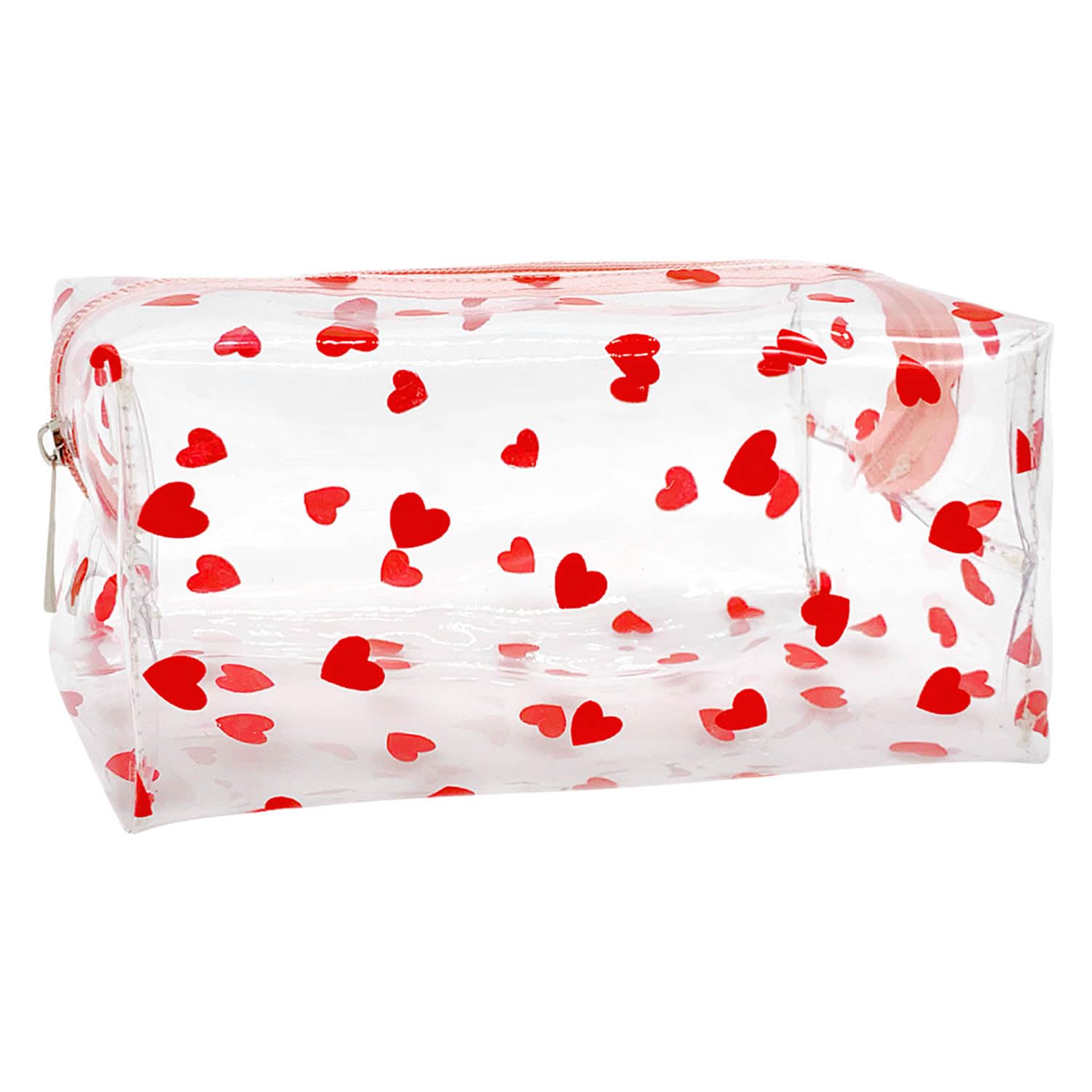 Rumyve Cute PVC Flower Red Heart Makeup Bag, Portable Multi-Functional Storage Travel Accessories, Women Girls