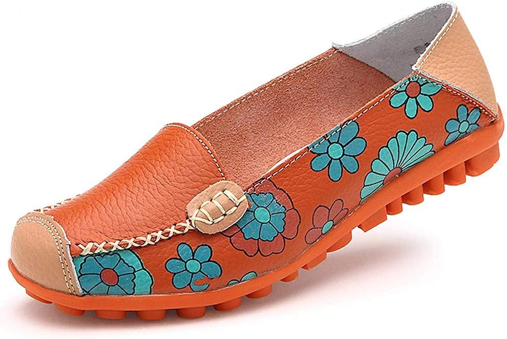 AblanczoomWomens Comfortable Loafers Floral Print Flats Casual Driving Loafer Slip on Walking Dress Shoes for Women