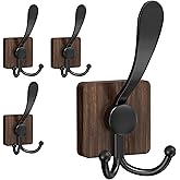 VIS'V Wooden 3 Prong Coat Hooks, Wall Mount, Heavy Duty, Brown, 4 Pcs
