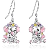 KINGWHYTE Elephant Drop Earrings 925 Sterling Silver Hypoallergenic Animal Dangle Earrings Elephant Jewelry Birthday Gifts for Women Mom Daughter